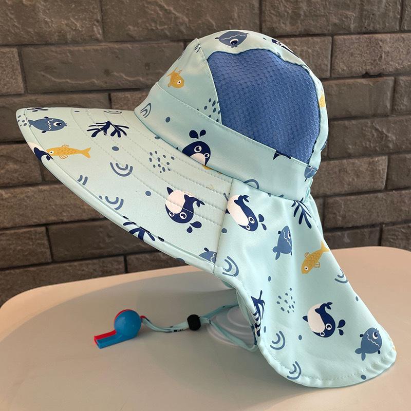Summer Kids Anti-UV Fisherman Caps Large-Brim Cartoon Animal Print Girls Sun Visor Cap Outdoor UV Protection Children Mesh Beach Caps