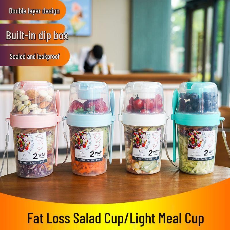 Přenosný dvouvrstvý kelímek na salát s vidličkou a těsněním pro kancelářské pracovníky a studenty