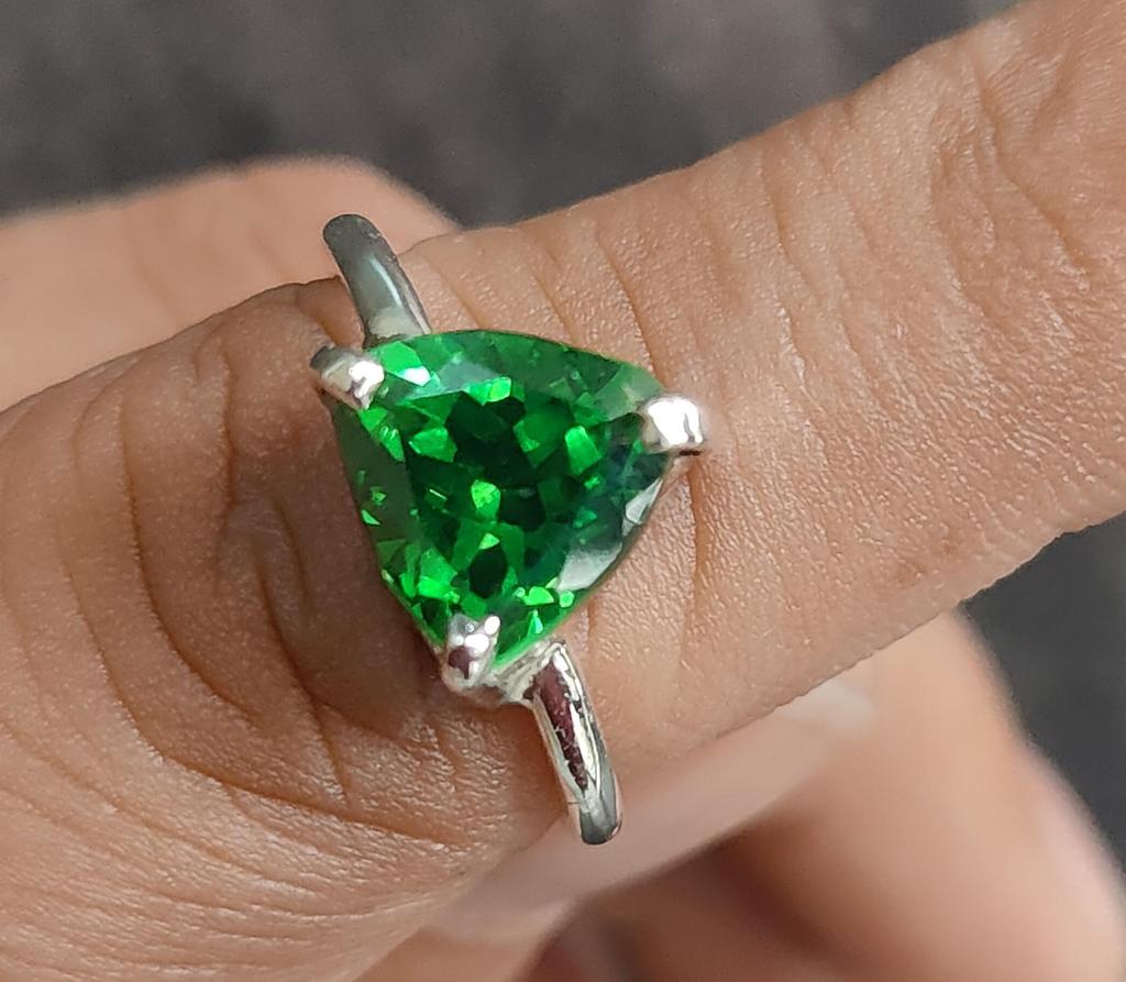Women Emerald Ring, Statement Ring, 925 Solid Silver, Triangle Shape Gemstone, Green Colour, Boho Handmade Jewelry