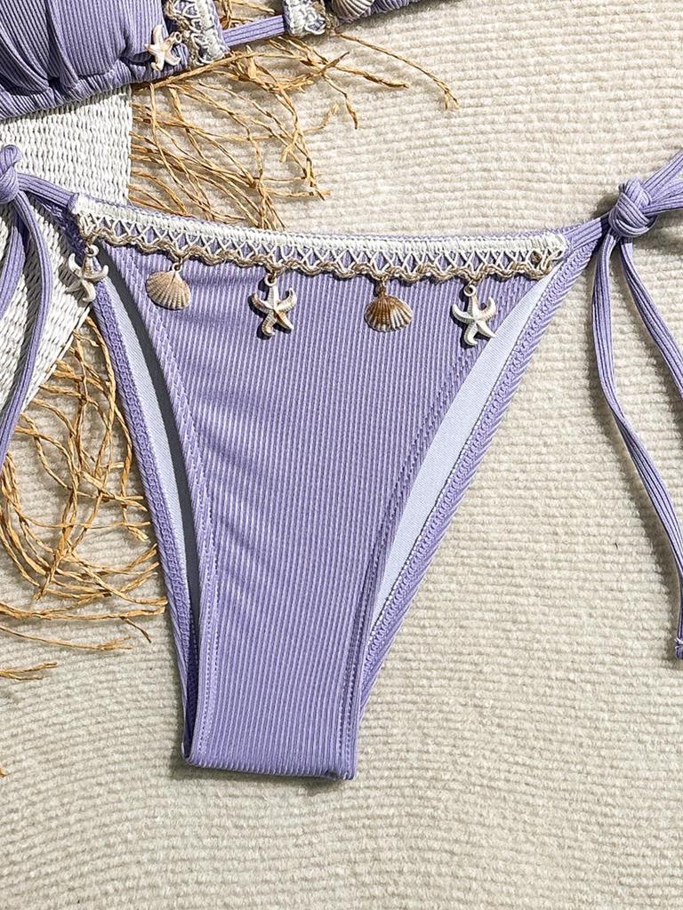 2024 Sexy Trekantkopp Bikini: Skjell Snøring Halter Badedrakt for Kvinner