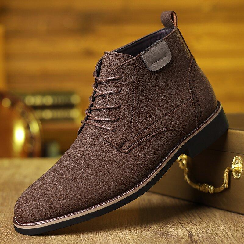 

Fashion Business Men Chell Boots Men Lace-up Business Brand Suede Leather Boots British Social Boots Sizes 39-48 Men Boots 48 коричневый