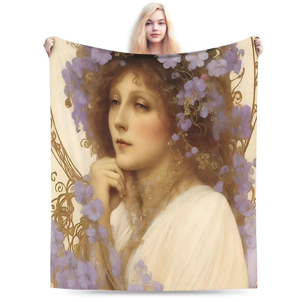 Language of Flowers Alphonse Mucha   Plush Blanket Students  Flannel Throw Blanket For Outdoor Soft Custom DIY Quality Bedspread
