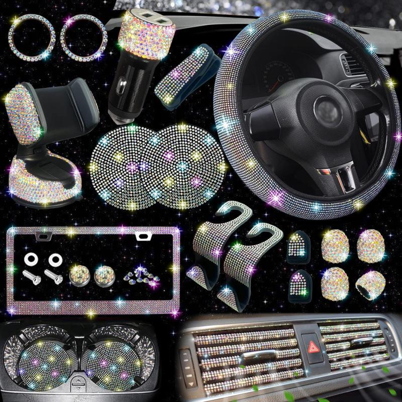 

Rhinestone Car Steering Wheel Cover & License Plate Frame - Non-Slip, Comfortable, US Standard, Sparkling Cross Design 38 cm