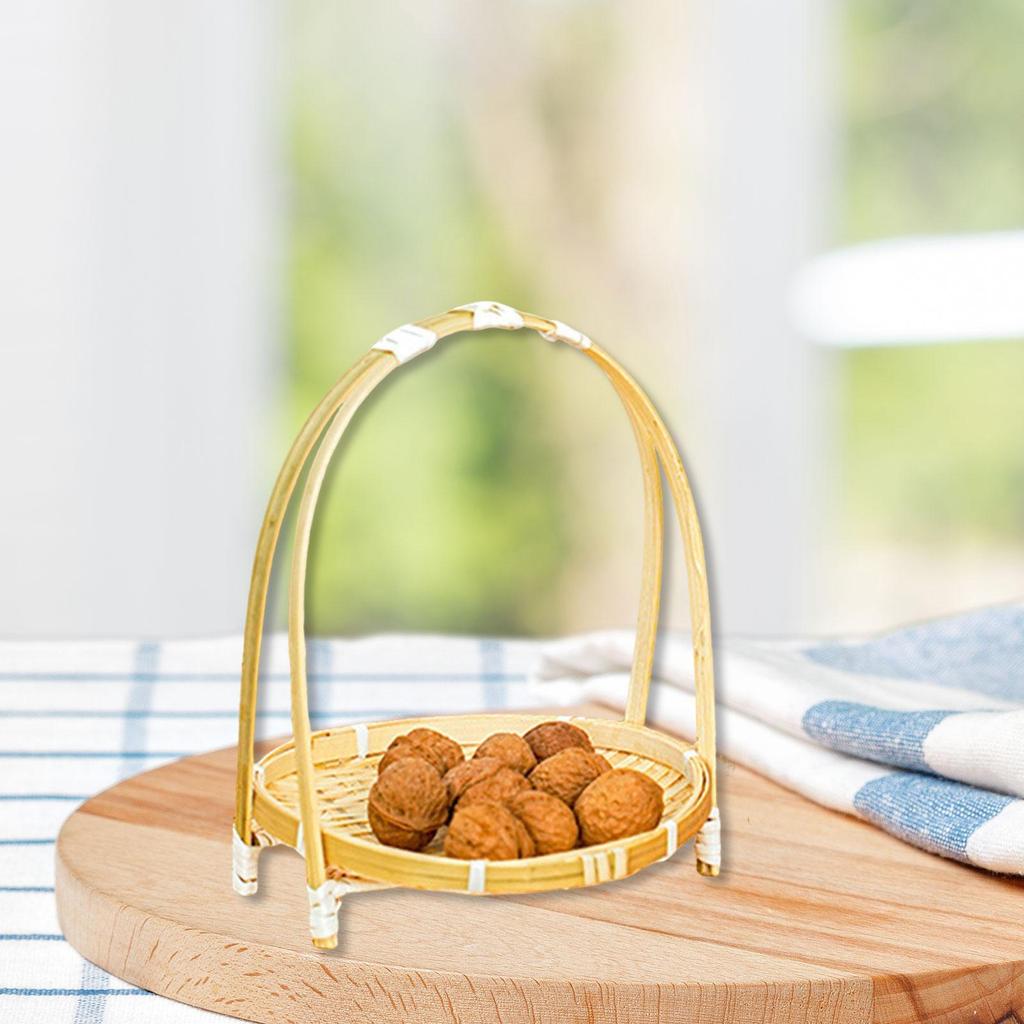 Woven Bamboo Snack Basket Food Display Serving Tray Multipurpose Organizer Portable with Handle