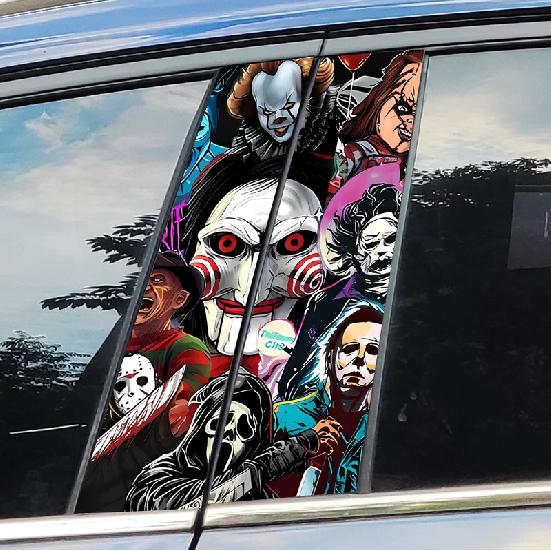 Adesivi per Auto Personaggi Horror Fantasma Halloween Montante B Auto Copertura Decorativa Impermeabile Graffi Portiere Auto Montante Parasole Decalcomanie