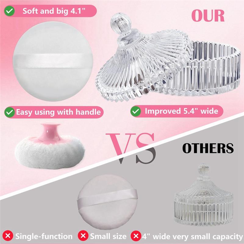 Body Powder Puff And Container Set , Dusting Powder Puff For Women Baby And Loose Powder Containers For Wet Dry Makeup