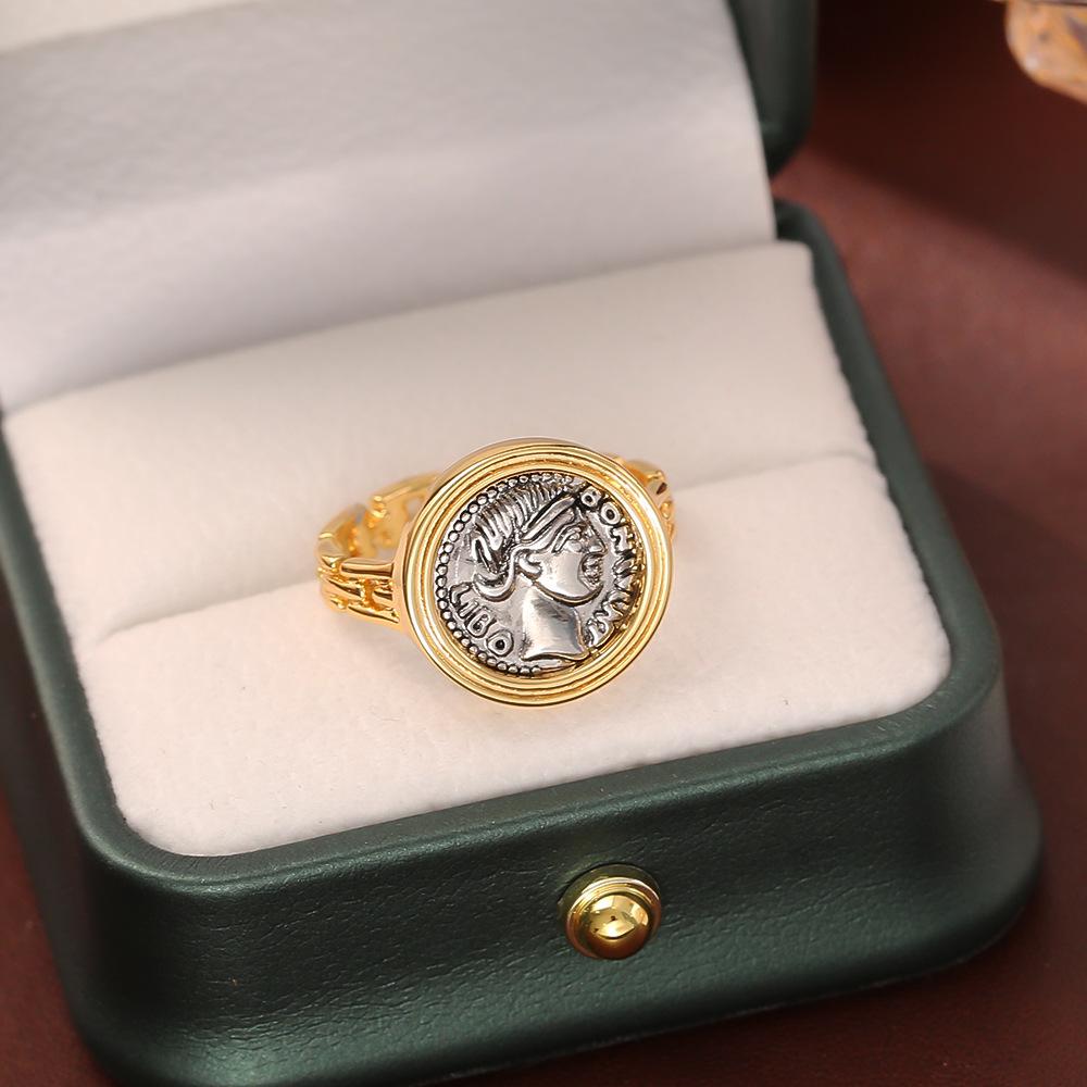 Vintage Court Style Portrait Adjustable Ring, Minimalist Fashion Chic Open Band, Unique Elegant Statement Jewelry Gift