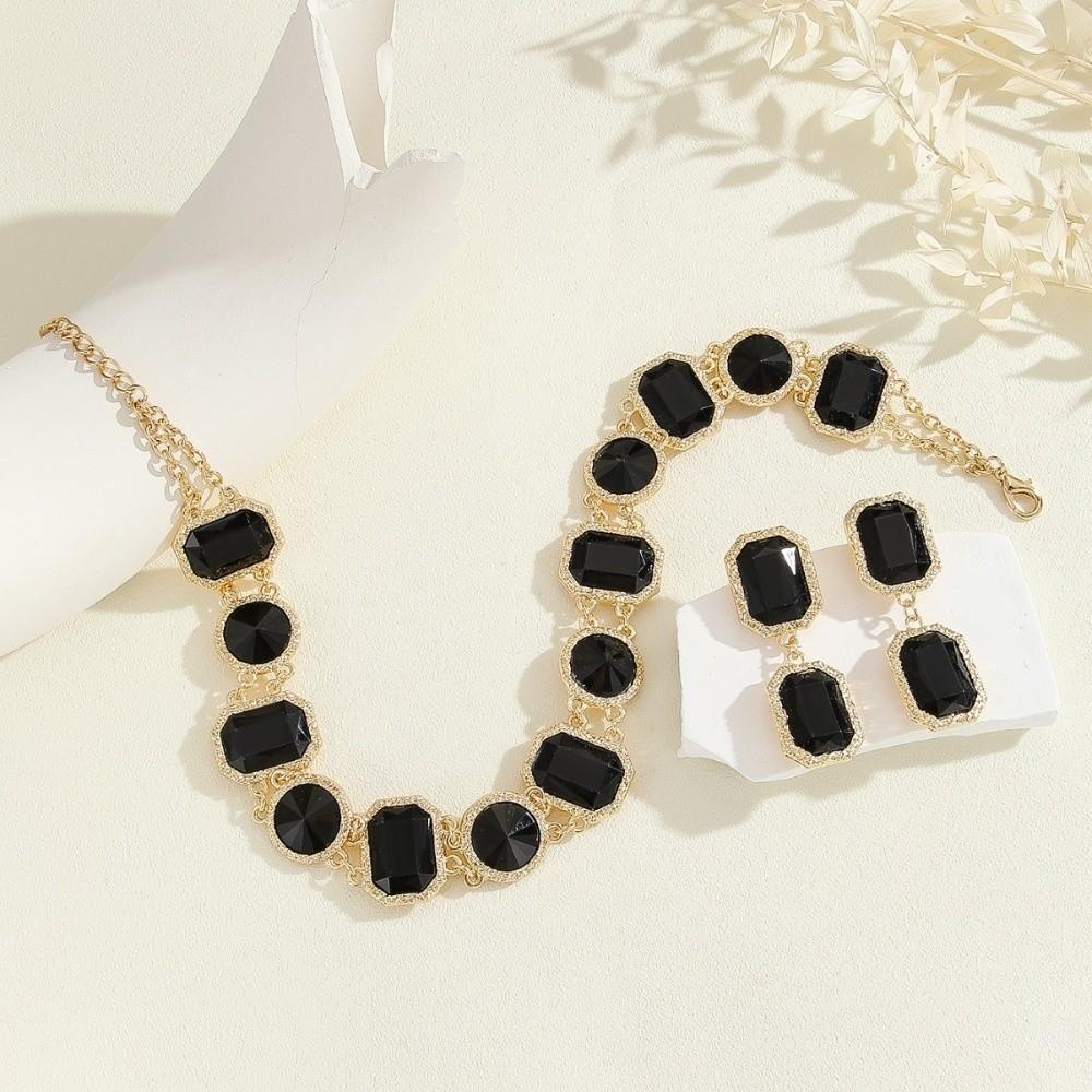 Collarbone Chain Retro Black Earrings Square Circular Dark Style Neck Chain Mourning