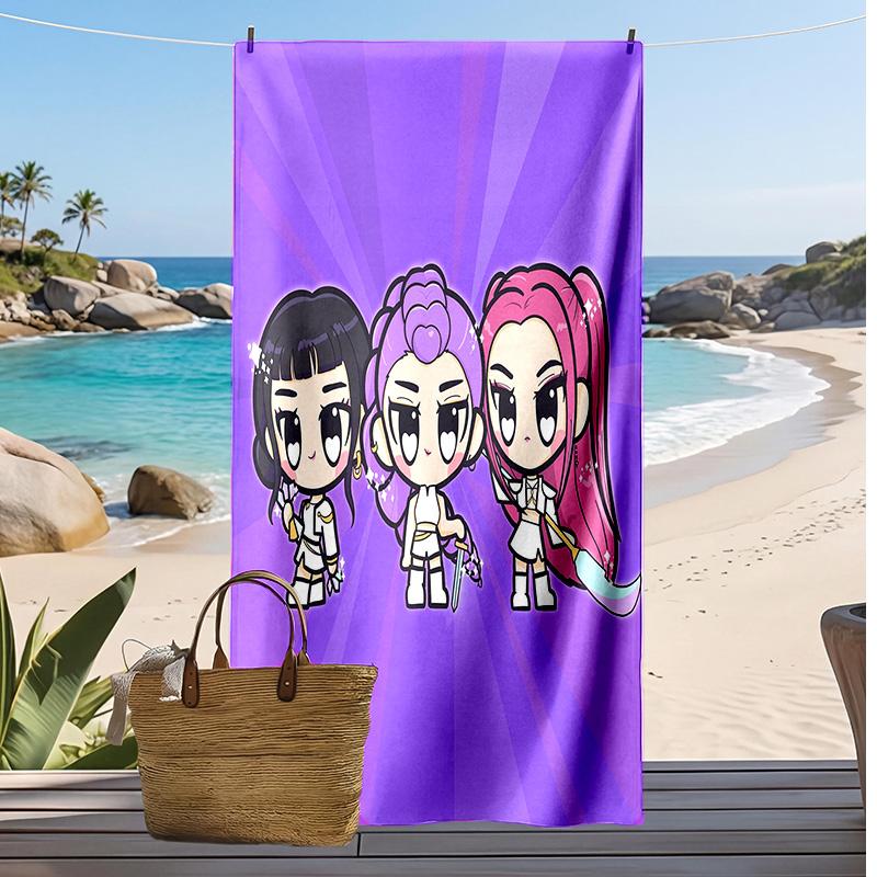 Asciugamano da Spiaggia Stampato Kpop Demon Hunters, Asciugamano Grande Assorbente ad Asciugatura Rapida per Estate e Attività all'Aperto in Acqua