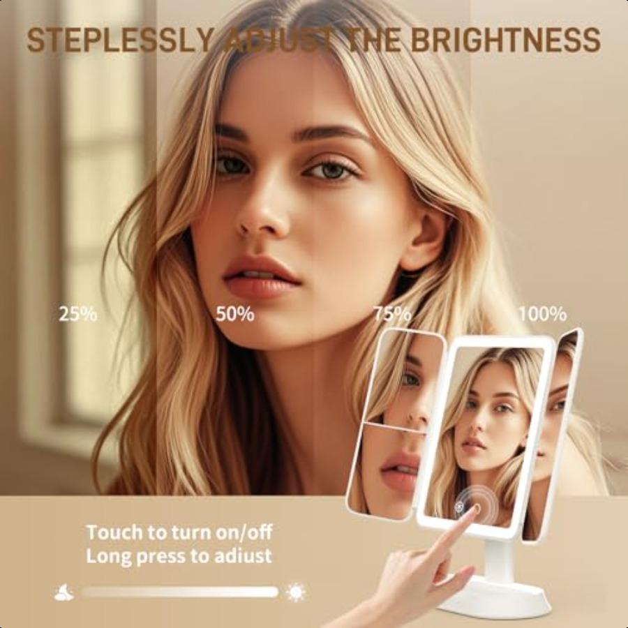 Vanity Mirror with Lights Rechargeable Lighted Makeup Mirror with 1X 3X 5X Magnification Smart Touch 3 Colors Dimmable Portable