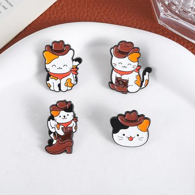 Cowboy Cat Enamel Pins Custom Tortoiseshell Calico Cat Brooches Lapel Badges Clothes Animal Jewelry Gift for Friends