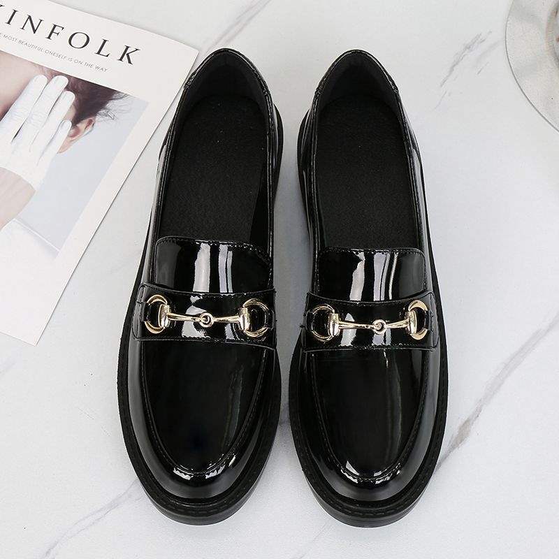

British style small leather shoes women s large size 42 new autumn and winter models medium heel work shoes black Doudou patent leather flat shoes 34