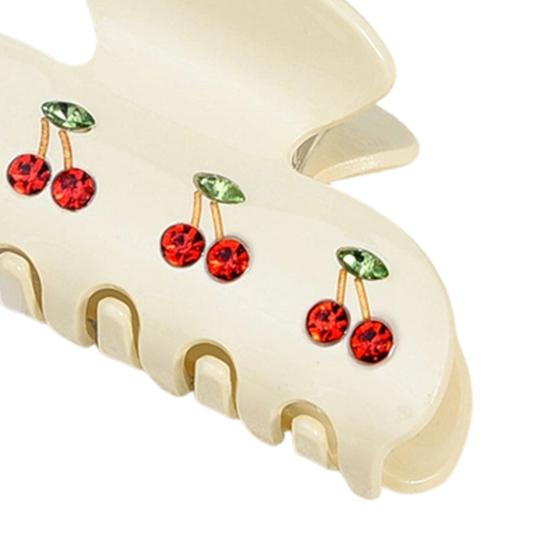 Yousheng Hair Claw Sparkling Rhinestones Inlaid Cherry Decorative Pattern Back Head Hair Clip Large Wide Tooth Design Hair Clip Versatile Hair