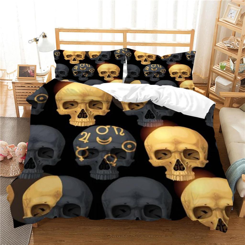 3D Skull Printing Duvet Cover Set Skull Pattern Bedspread Luxury Quilt Cover Bed Set with Pillowcase Man Single Size Bed Clothes