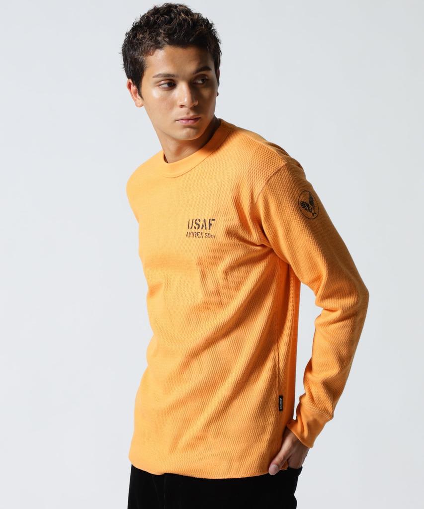 AVIREX HONEYCOMB WAFFLE USAF L/S T-SHIRT M orange 783-5230030