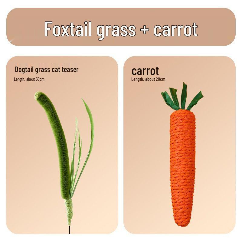 Foxtail Grass Cat Teaser Wand: Durable Long Rod Toy for Self-Play and Boredom Relief
