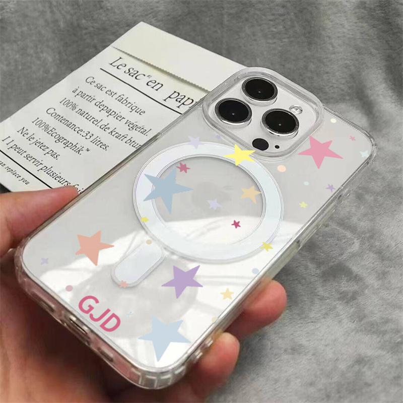 Full Screen Star Cute Creative Magnetic Phone Case For iPhone 16 E 15 14 13 12 11 Pro Max X XR XSMax SE2 7 8 Plus Cover