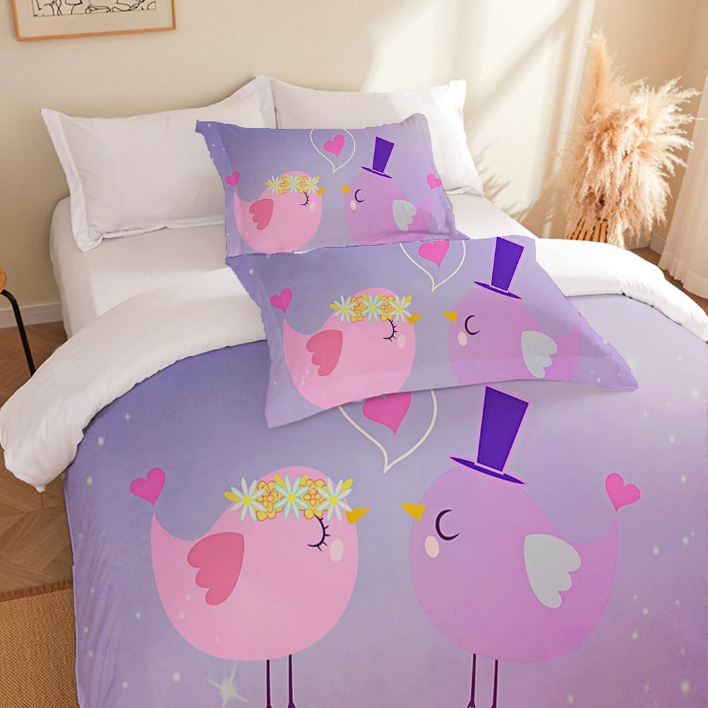 Home Textiles Three-Piece Purple Valentine'S Day Cartoon Digital Printing Quilt Pillowcase Bedding