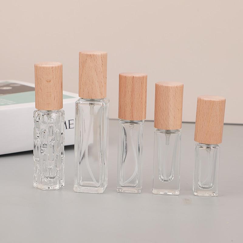 High-Grade Portable Perfume Refill Bottles with Wood Cap - 5ML, 10ML, 20ML Travel Size Options 5ML Slim Beech Glass