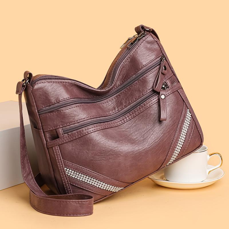 Geantă de damă cu mai multe straturi, geantă de mamă retro cu capacitate mare, geantă de umăr crossbody