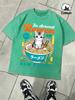 A Cat With A Bowl Of Noodles Printed Washed TShirt Men Comfortable  Cotton Soft Tee Casual Loose Unisex Retro Clothing