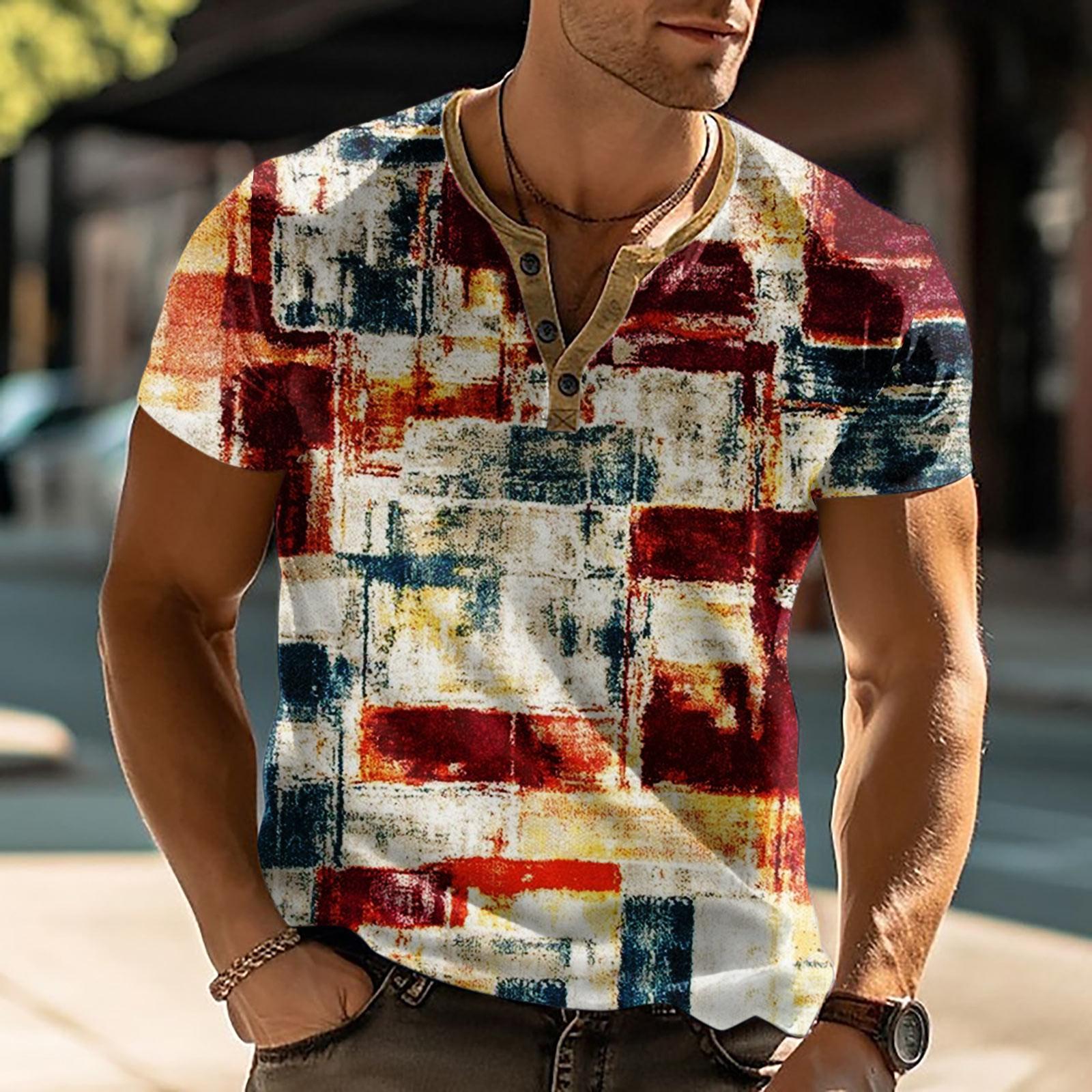 

Мужская футболка с принтом на открытом воздухе, свободный топ с короткими рукавами на пуговицах в стиле ретро One size винный