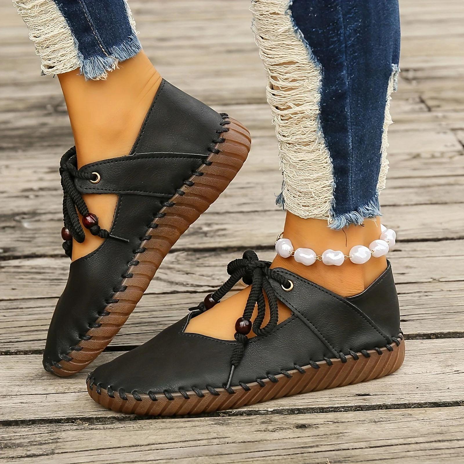 

Women s Shallow Round Toe Hollow Lace Up Shoes Comfortable And Lightweight Flat Casual Shoes Western Casual Shoes for Women 37 чорний