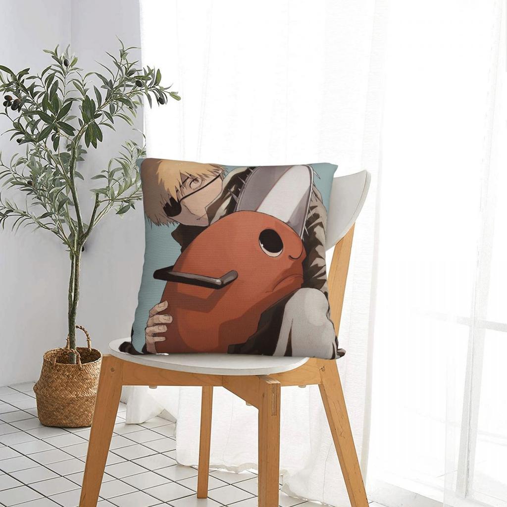 Chainsaw Man Anime Square Pillow Case Himeno Pochita Cushion Covers Custom Zipper Decorative Pillowcase for Living Room 45x45cm