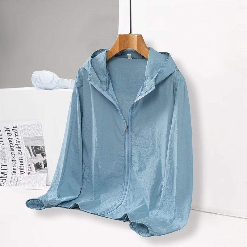 Sunscreen Clothing Men UV Resistant Solid Print Zipper Pockets Hood Breathable Loose Summer Skin Clothing Thin Coat