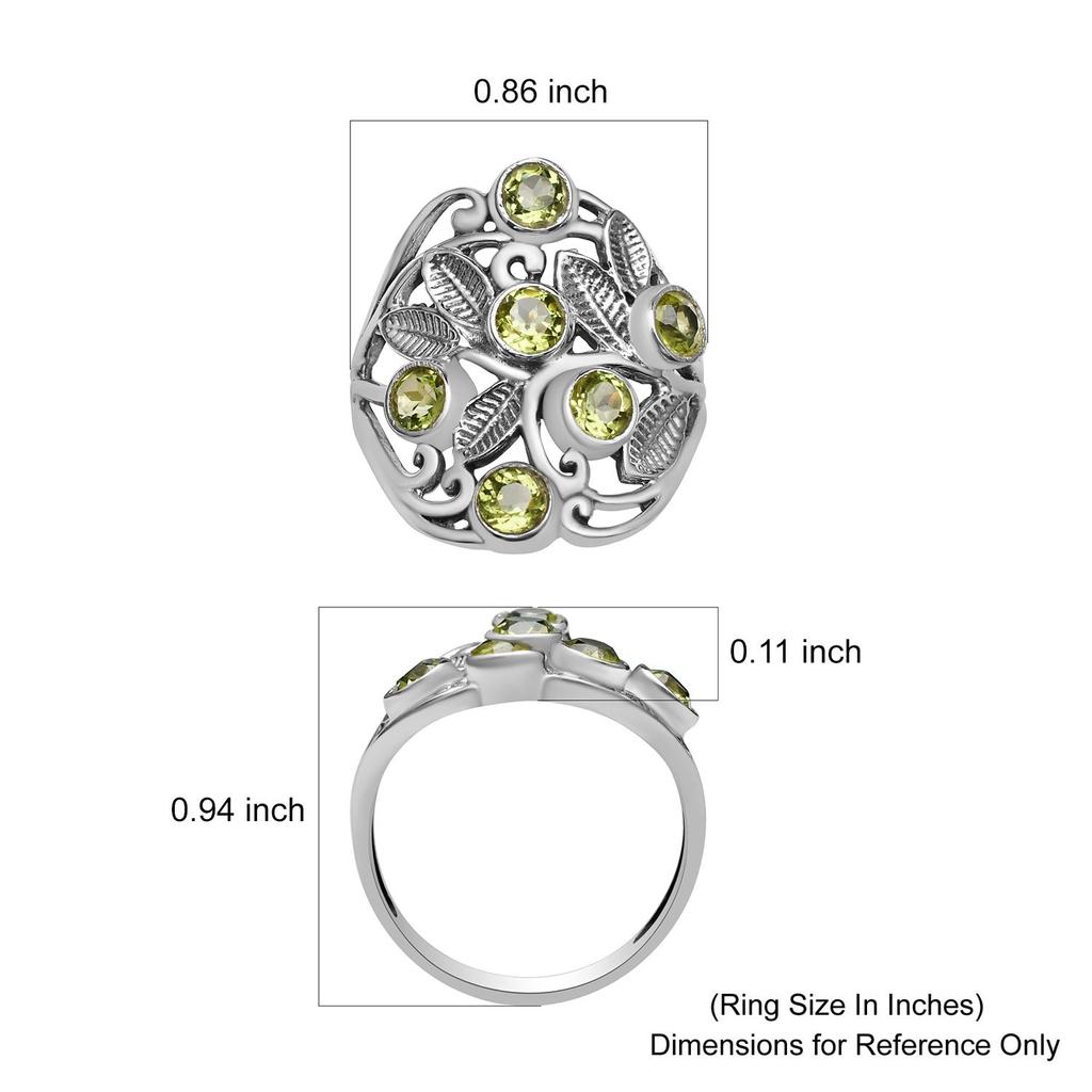 Natural Peridot 4X4 Mm Round Gemstone 925 Sterling Silver Leaf Filigree Design Ring For Women & Girls