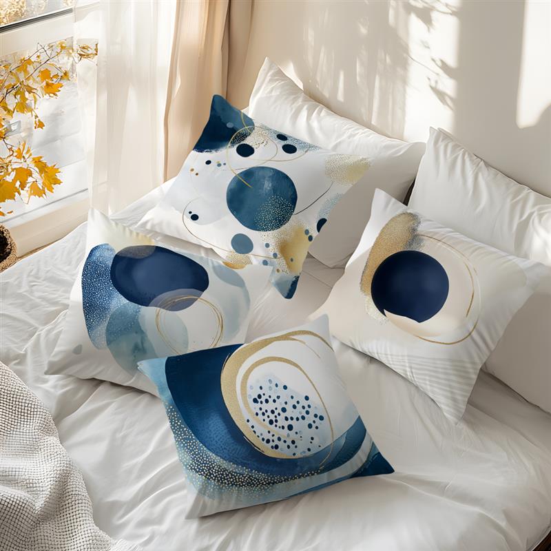 Home Decor Abstract Blue & Gold Geometric Pillow Covers Pattern Cushion Cover Suitable for Sofa Bedroom Car Pillow Cover