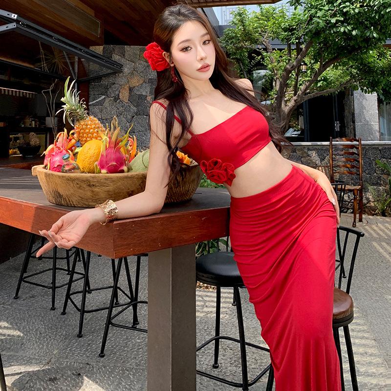 Thai Design Holiday Show Figure Dress Set Beautiful Sexy Suspender Skirt Two-piece Set