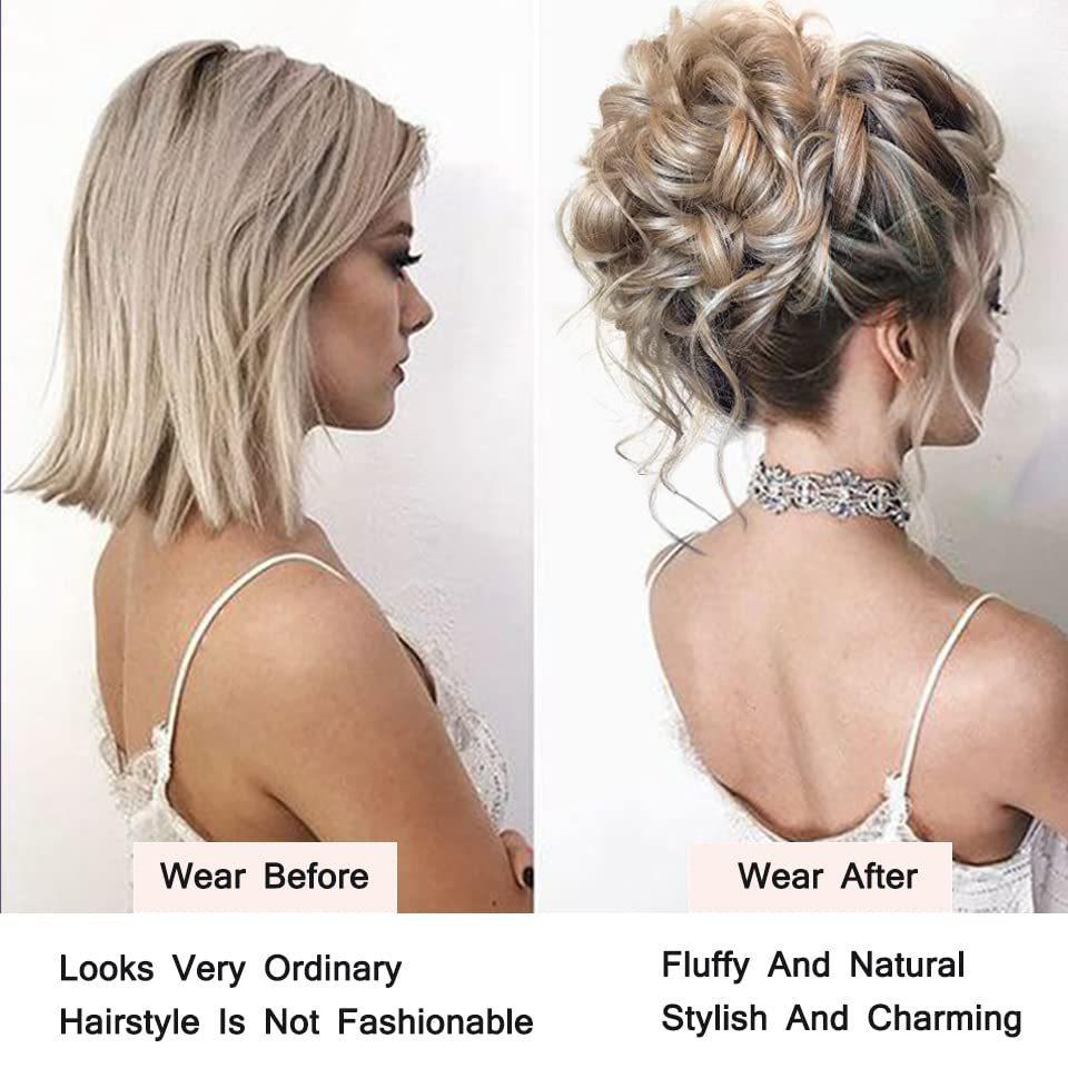 Euro-American Floral Messy Bun Wig - Long, Fluffy Clip-in Hairpiece