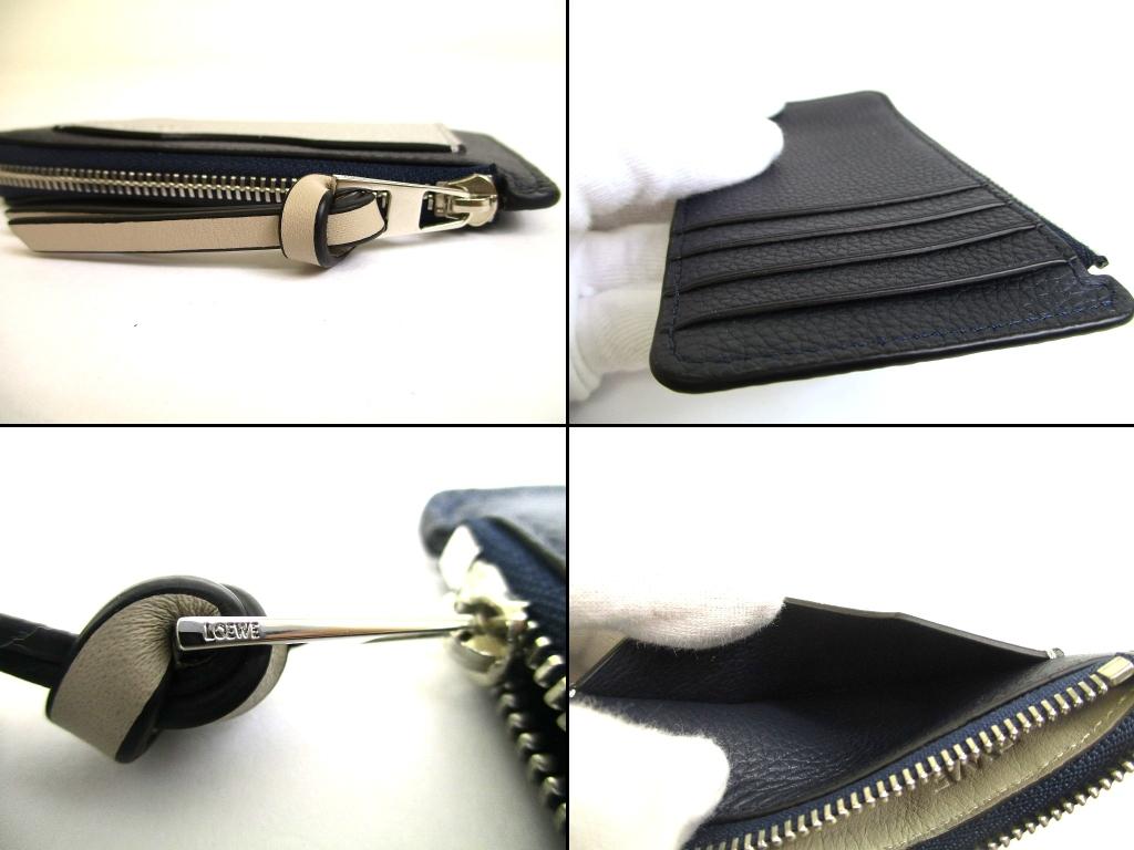 Authentic LOEWE Navy Blue Silver Soft Grained Calfskn Coin Cardholder Coin Purse #b044  Open Box