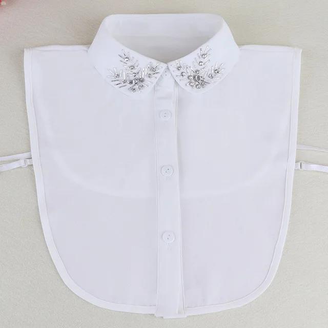 Fashion Ladies Fake Collar for Women Chiffon Fake Collar Rhinestone False Collar Lapel Detachable Button Half-Shirt Blouse Top
