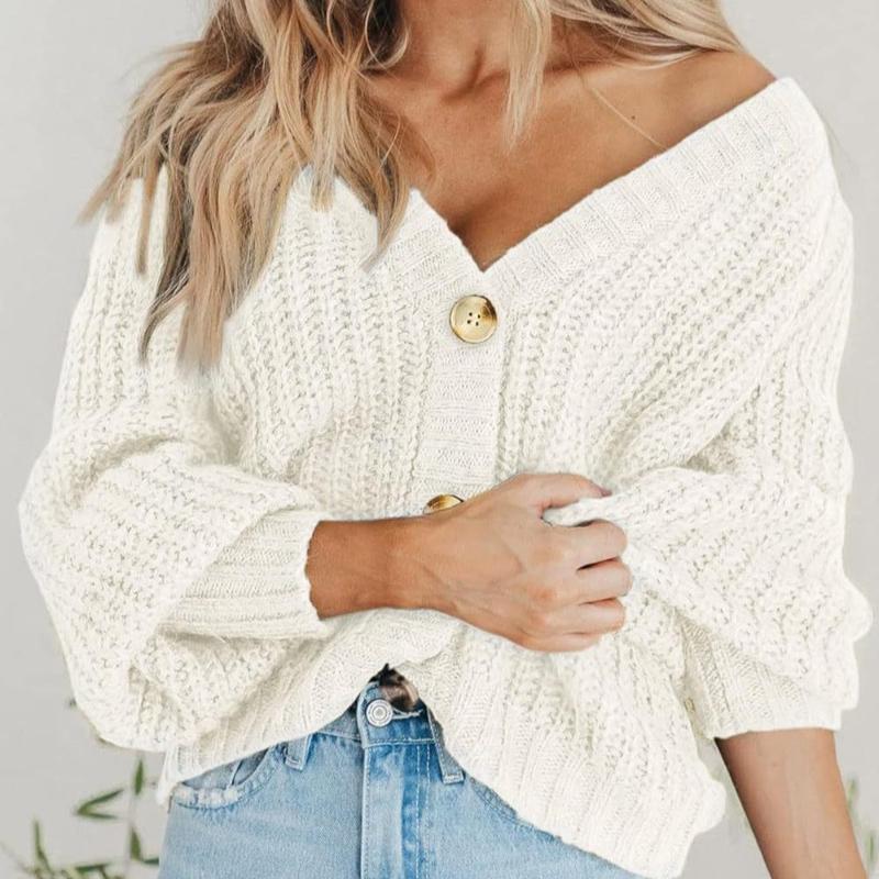 Fashion Casual Women's Knitted Cardigan Sweater Long Sleeves Loose Buttons Short Cardigans Jacket for Women Autumn and Winter Warm Knitwear Coat 25114