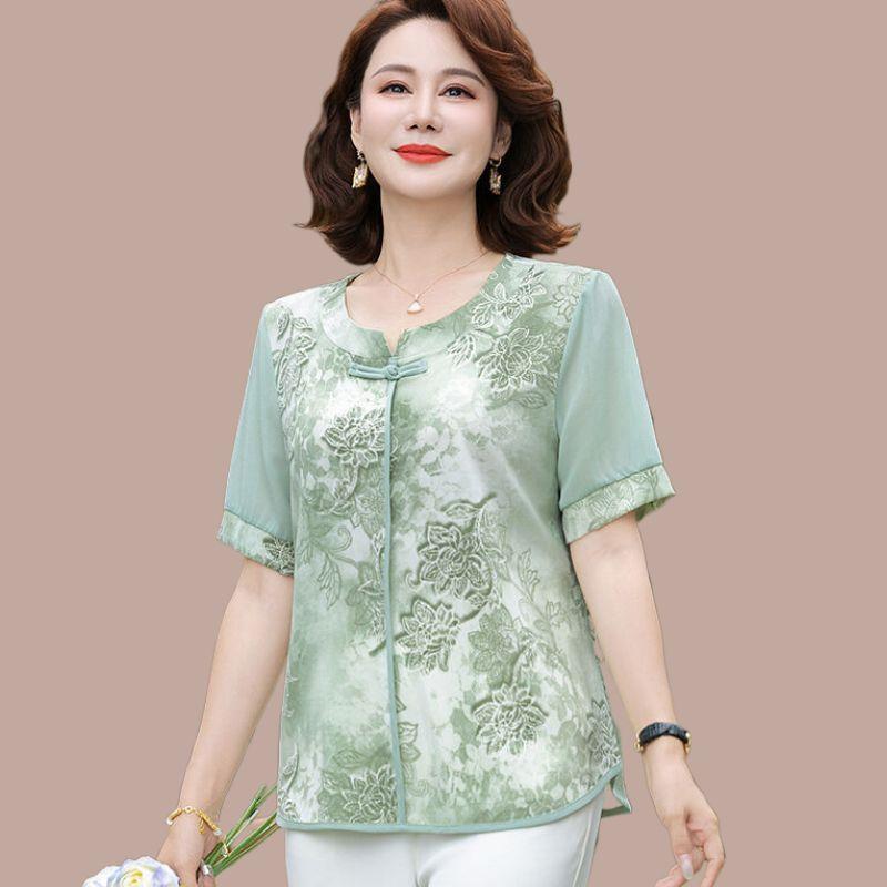 

Мода Новые Принтованные Топы Нового Китайского стиля для Женщин Шифоновая Блузка Футболка с коротким рукавом 4XL зелёный