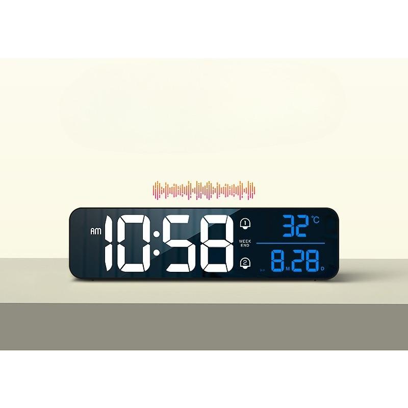 Charging Version Large Screen LED Digital Music Wall Clock Weekday Sleeping Table Clock 2 Alarm Clock Intelligent Voice Control Dimming