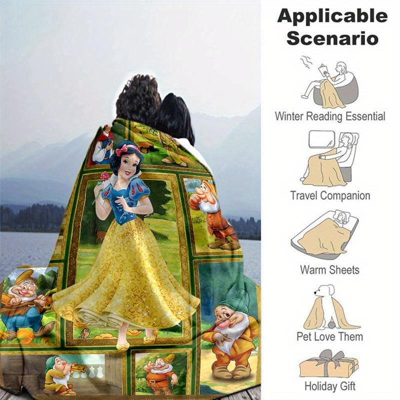 1pc. Cartoon Snow White and Seven Dwarfs Blanket, Home Decorative Throw Blanket for All Seasons, Soft Flannel Throw Blanket, Living Room, Tr