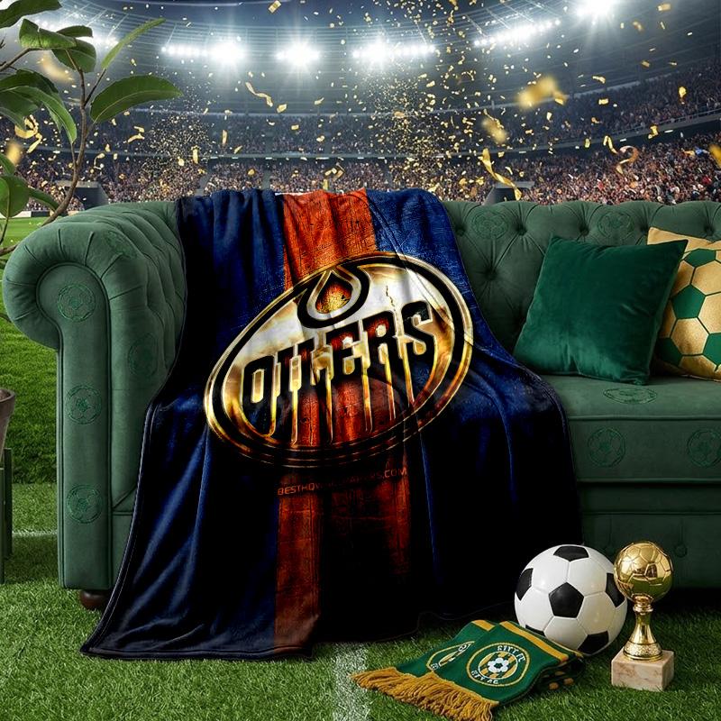 Energetic Oilers Team Spirit Throws Blanket Flannel Blankets Plush for Couch Bed Gifts for Men Women Travel Picnic Blanket Christmas Fan Gifts