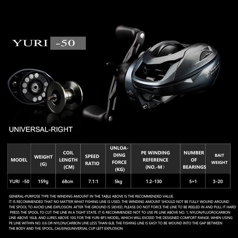 

Катушка бейткастинговая Mavllos YURI Light Мощность фрикциона 5 кг Передаточное число 5.2:1 Алюминиевая шпуля Морская пресноводная катушка для заброса приманки Байткастинговая катушка UNIVERSAL-RIGHT