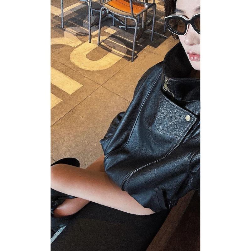 Veste Biker Moto Style Américain en Similicuir pour Femme Coupe Ample