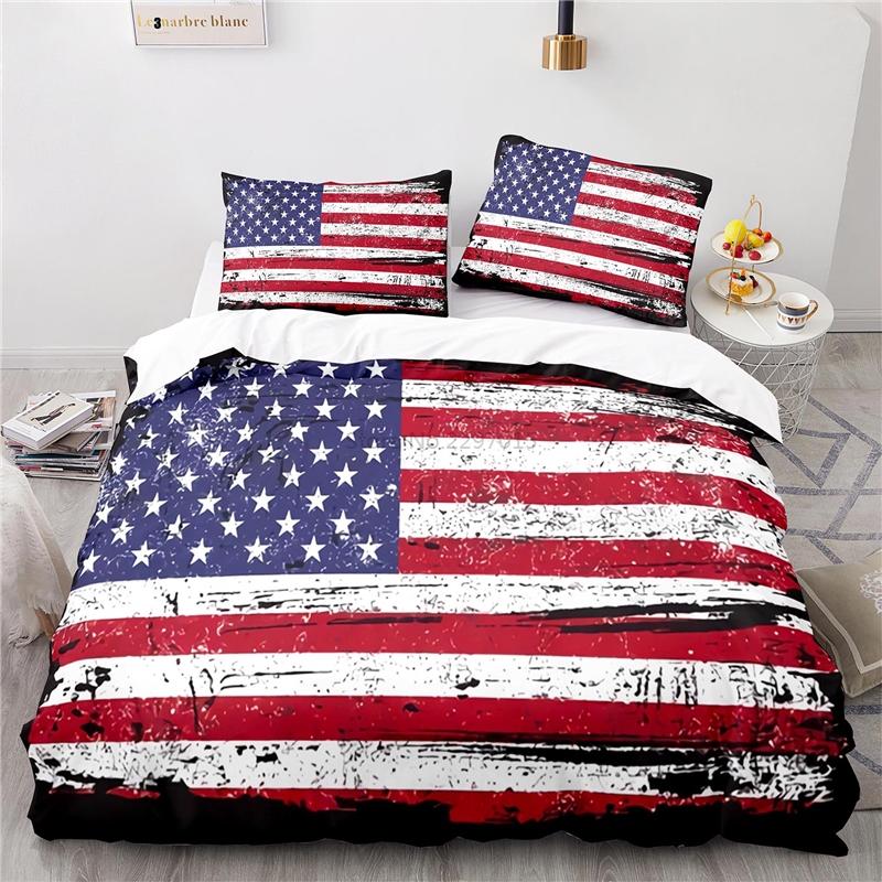 Nový design Americká vlajka 3D Ložní souprava Potisk Povlak na přikrývku Set povlaku na přikrývku s povlakem na polštář Au Eu Us Velikost Twin Full Queen King