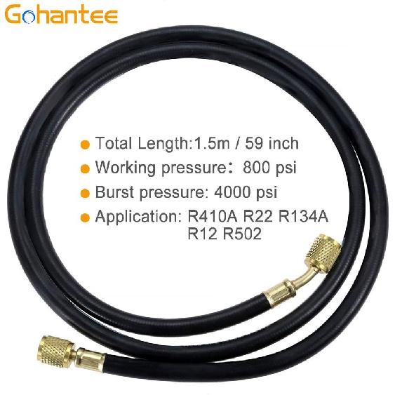 R410A AC Refrigerant Charging Hoses, 59“ HVAC Charging Hose with 1/4’’ SAE Female Flare, 800PSI Working Pressure for R410A R22 R134A R12 R502