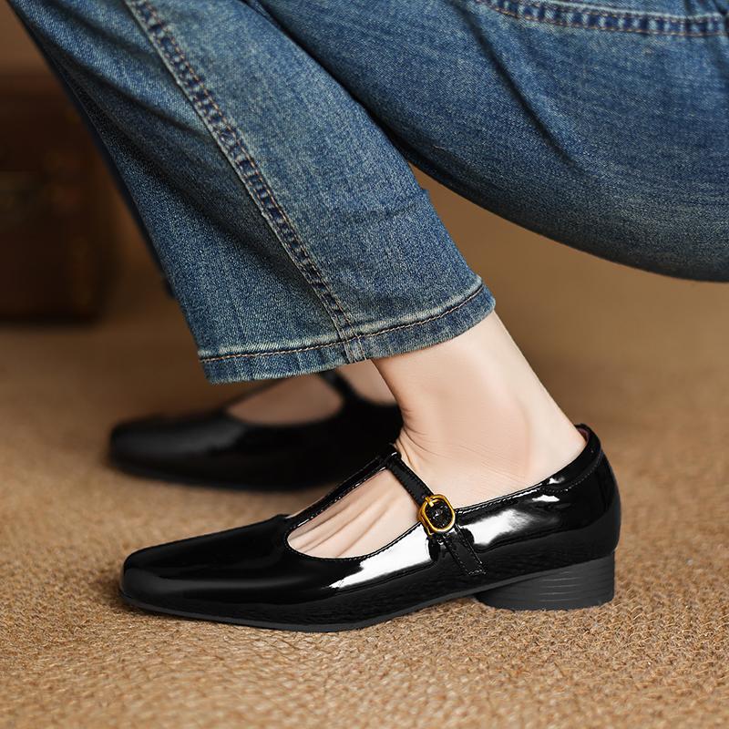 Fashion 2025 New Spring Women's Pumps Low Heels Square Toe Chunky Heel Shoes for Women Mary Janes Party Ladies Leather Shoes Big Size 43