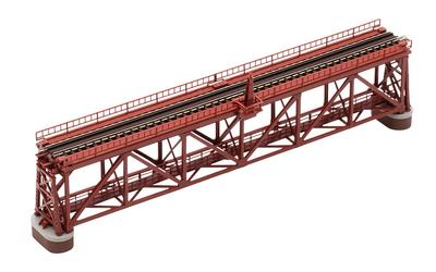 TOMIX N Gauge Upper Deck Single Track Truss Iron Bridge S280 (F) Red (with 2 Brick Piers) 3266 Railway Model Supplies