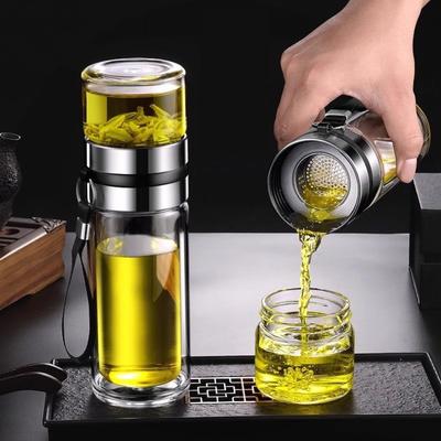 500ML Glas Te Mugg Dubbelväggig Te Mugg med Bärbart Handtag, Läckagesäker Rese Mugg, Vattenavskiljare, Tekanna, Lätt Att Rengöra