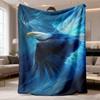 2026 Latest Flannel Blanket 1pc UltraSoft Eagle Print Flannel Blanket AllSeason Luxury Throw with Majestic Eagle In Flight, Plush Blue & Teal Feather 