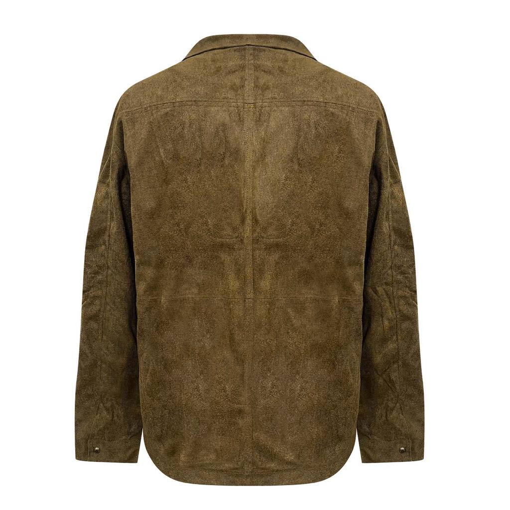 Pánská jednobarevná semišová ležérní bunda slim fit s kapsami klopa zip