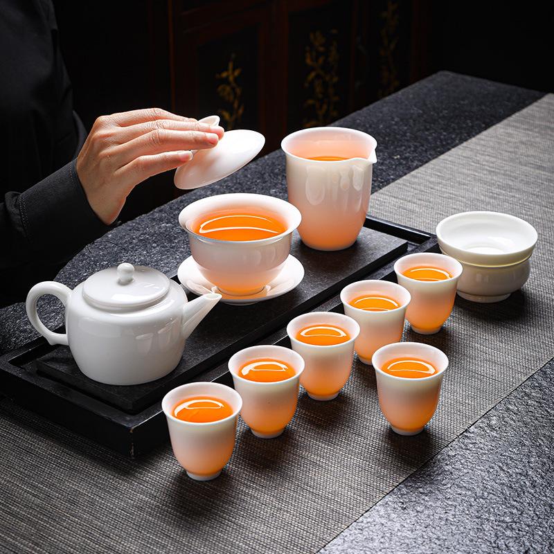 Suet Jade White Porcelain Kung Fu Tea Set, Home Business Activities, Company Opening Gifts Can Be Printed